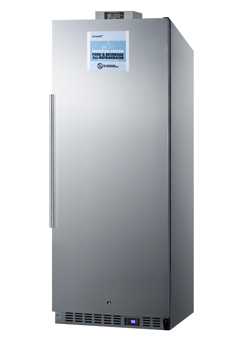 10.1 cu.ft. commercial all-refrigerator with stainless steel interior and exterior, digital thermostat, lock, and automatic defrost operation